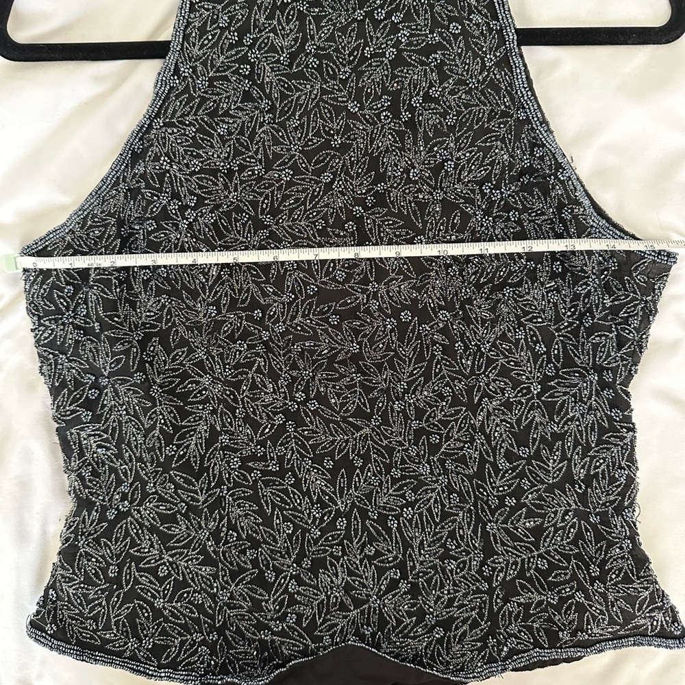 Vintage Papell Boutique Silk Black Beaded Halter Top with Touch of Glamour/Y2K - Picture 7 of 9